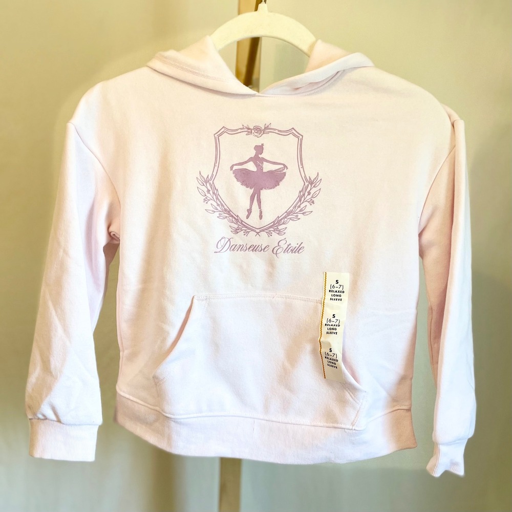 Cat & Jack Girls Pink‎ Danseuse Etoile Ballerina Graphic Hoodie Size S 6-7 NEW